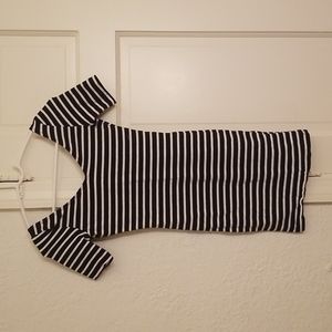 H&M XS Black and White Striped Bodycon Vneck Dress